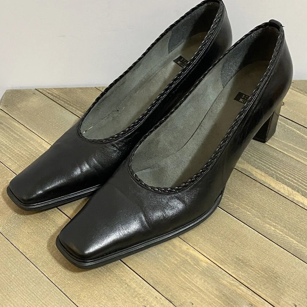 Stuart Weitzman Heels Womens Sz 9.5 AA Black Leather Block Heel Pumps Y2K - Image 8