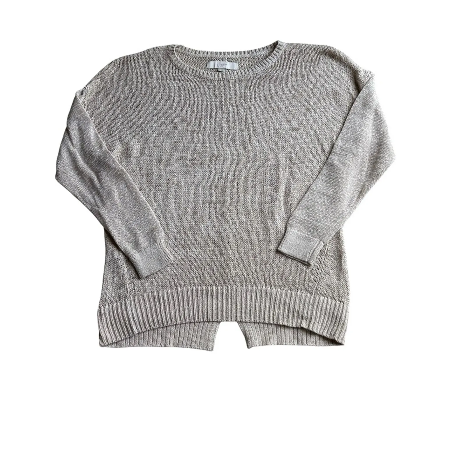 LOFT Light Cream Crew Neck Cable Sweater Size M - Image 5