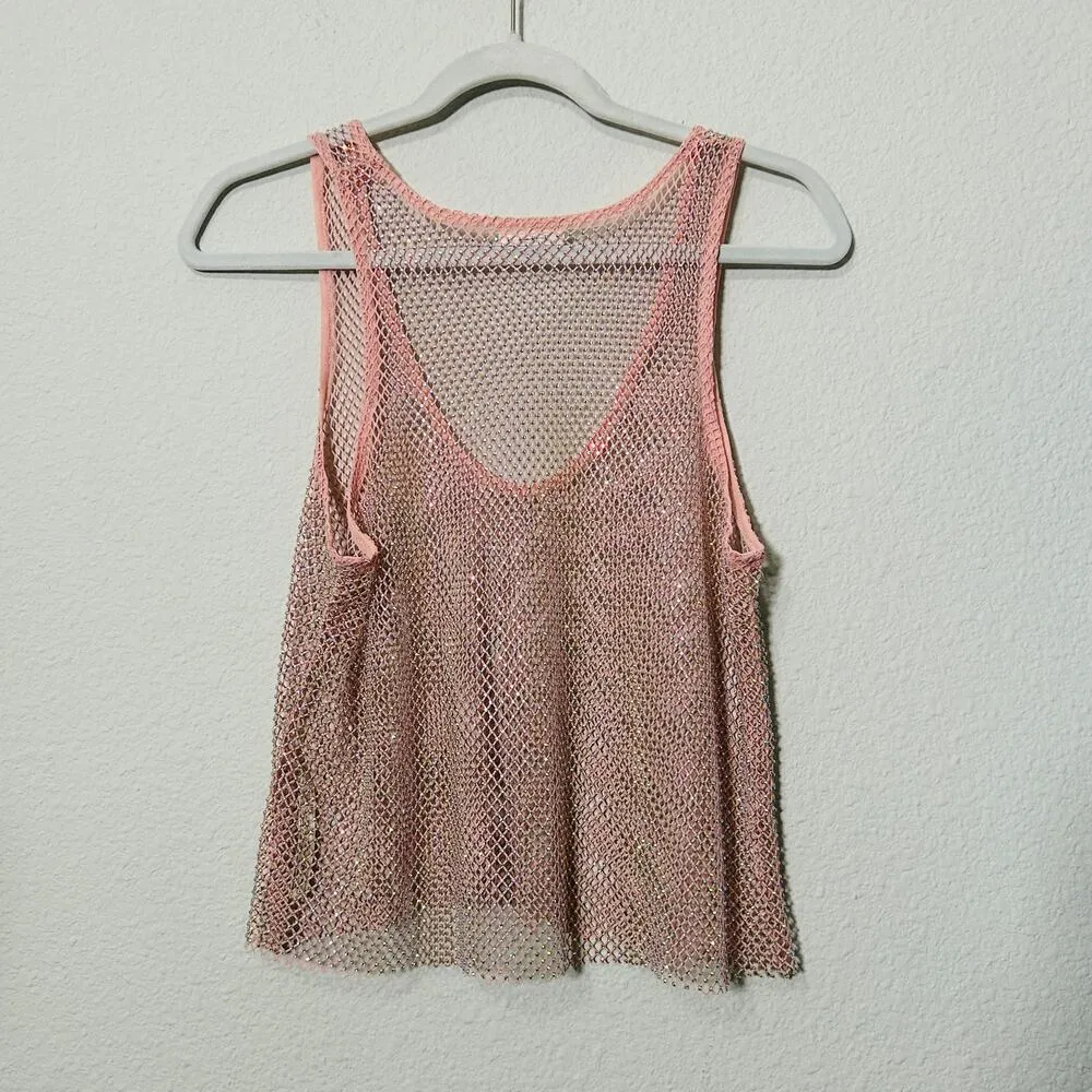 NEW Free People Filter Finish Cami Tank Metallic Pink Combo Size Small Loose Fit - Image 6