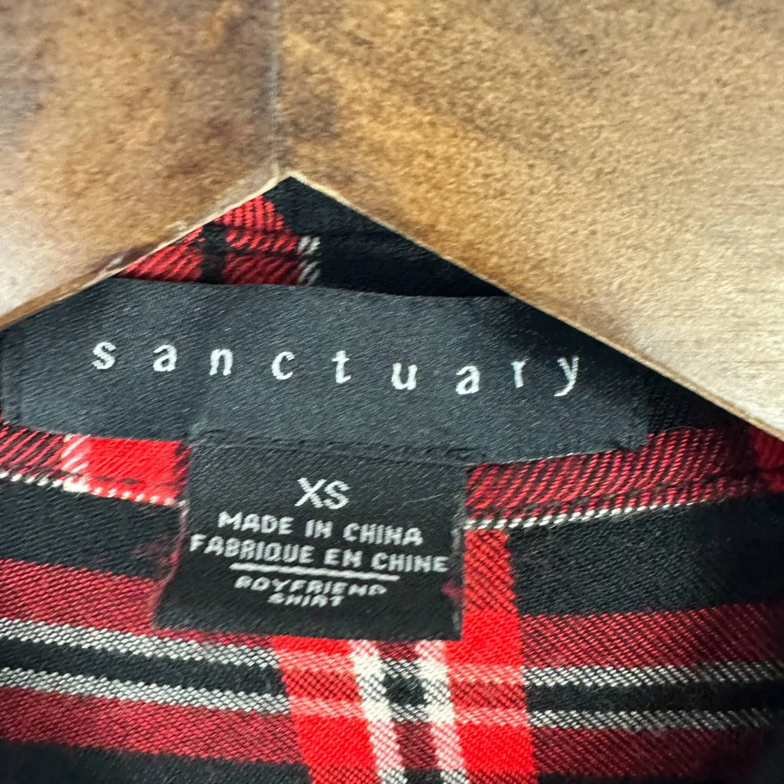 Sanctuary Boyfriend Shirt XS Red Black Plaid Button Down Grunge Indie Sleaze 90s - Image 2