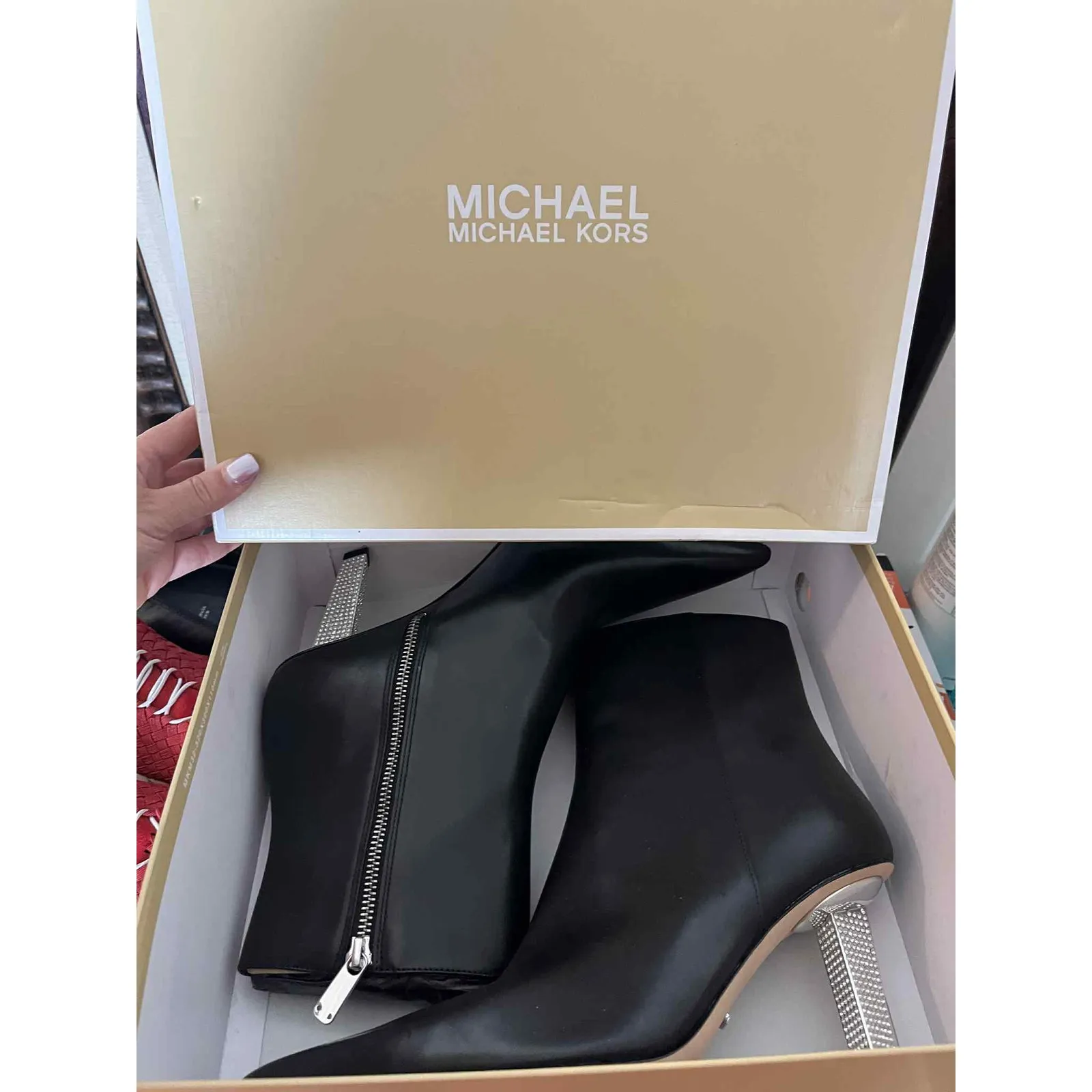 Michael Kors Halle Embellished Black Leather Ankle Boot Women Size 11 New In Box - Image 5