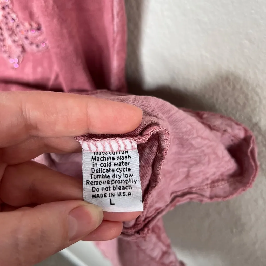 Velvet Stone Womens y2k Dusty Rose Pink Sequin Fleur T - Image 9