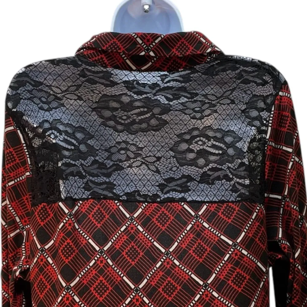 Rose Gal Lace Top Turn Down Collar Tartan Plaid Pattern A - Image 5