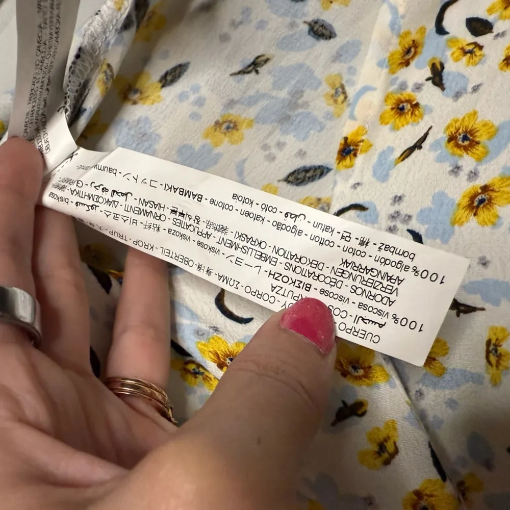 Zara White Black Lace Inset Blue and Yellow Floral Tank Top Blouse XS - Image 10