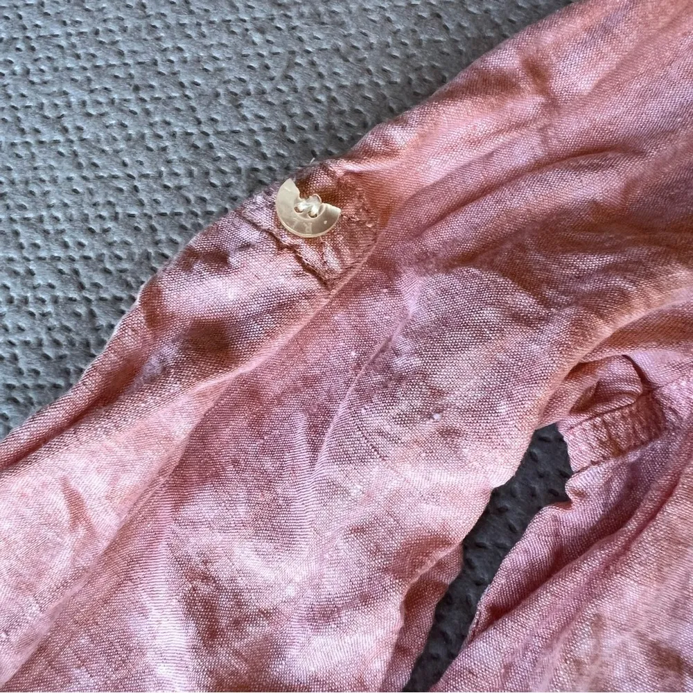 Lauren Ralph Lauren Pink 100% Linen Button Up Blouse Casual Resort Wear Medium - Image 4