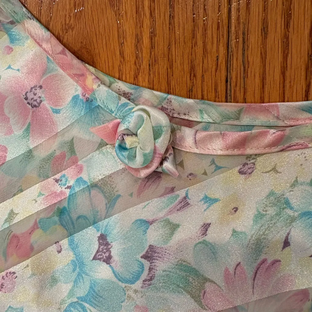 Vintage 90s Cinema Etoile Floral Slip– Small – Pastel Sheer Overlay Fairycore - Image 3