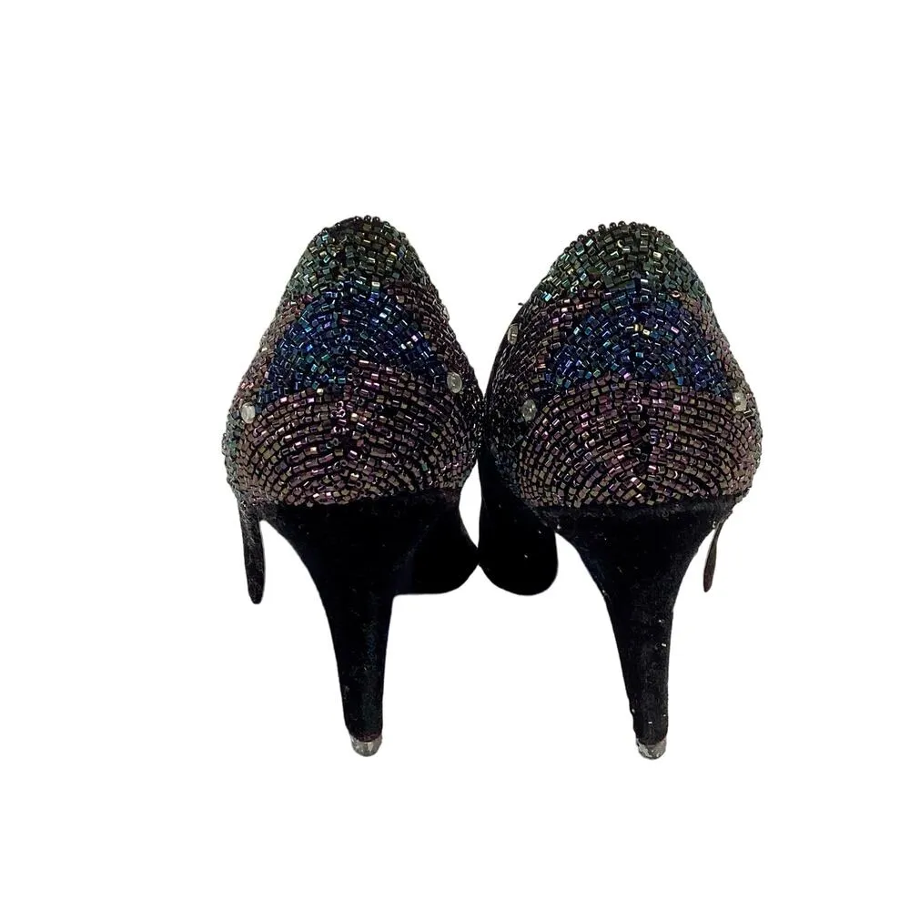 J Renee Vintage Black Beaded Heel Size 7.5 - Image 3