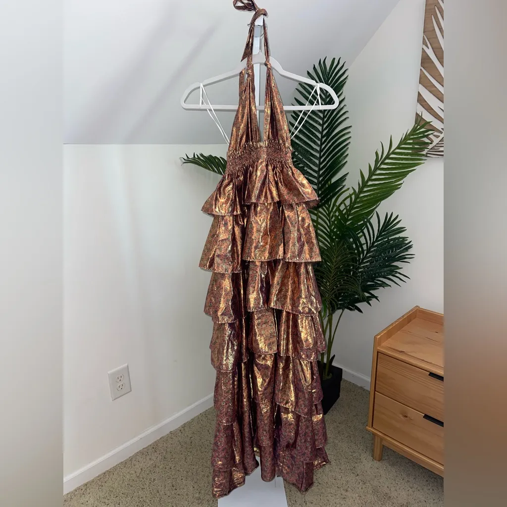 LoveShackFancy Bexlie Halter Dress Gown Pink Orchid Gold Maxi Formal, Size XS‎ - Image 8