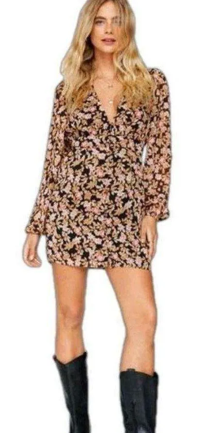 Nasty Gal floral print button down tea mini dress size 6 long sleeve fall - Image 5