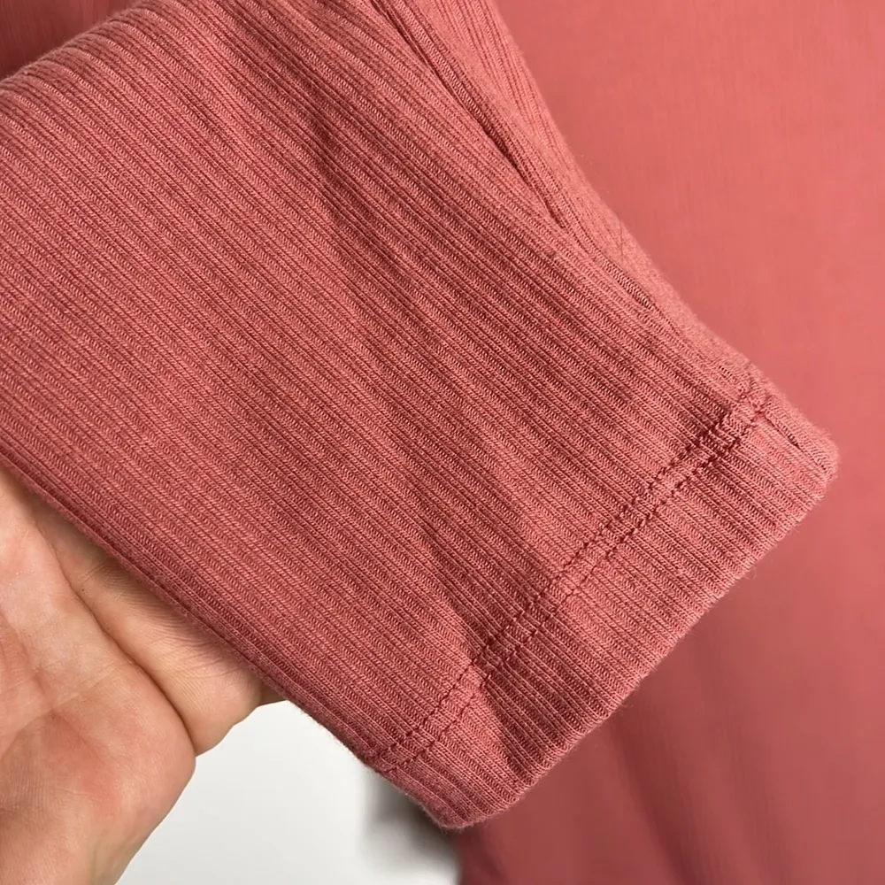 Mauve Ribbed Knit Square Neck Long Sleeve Bodysuit - Image 5