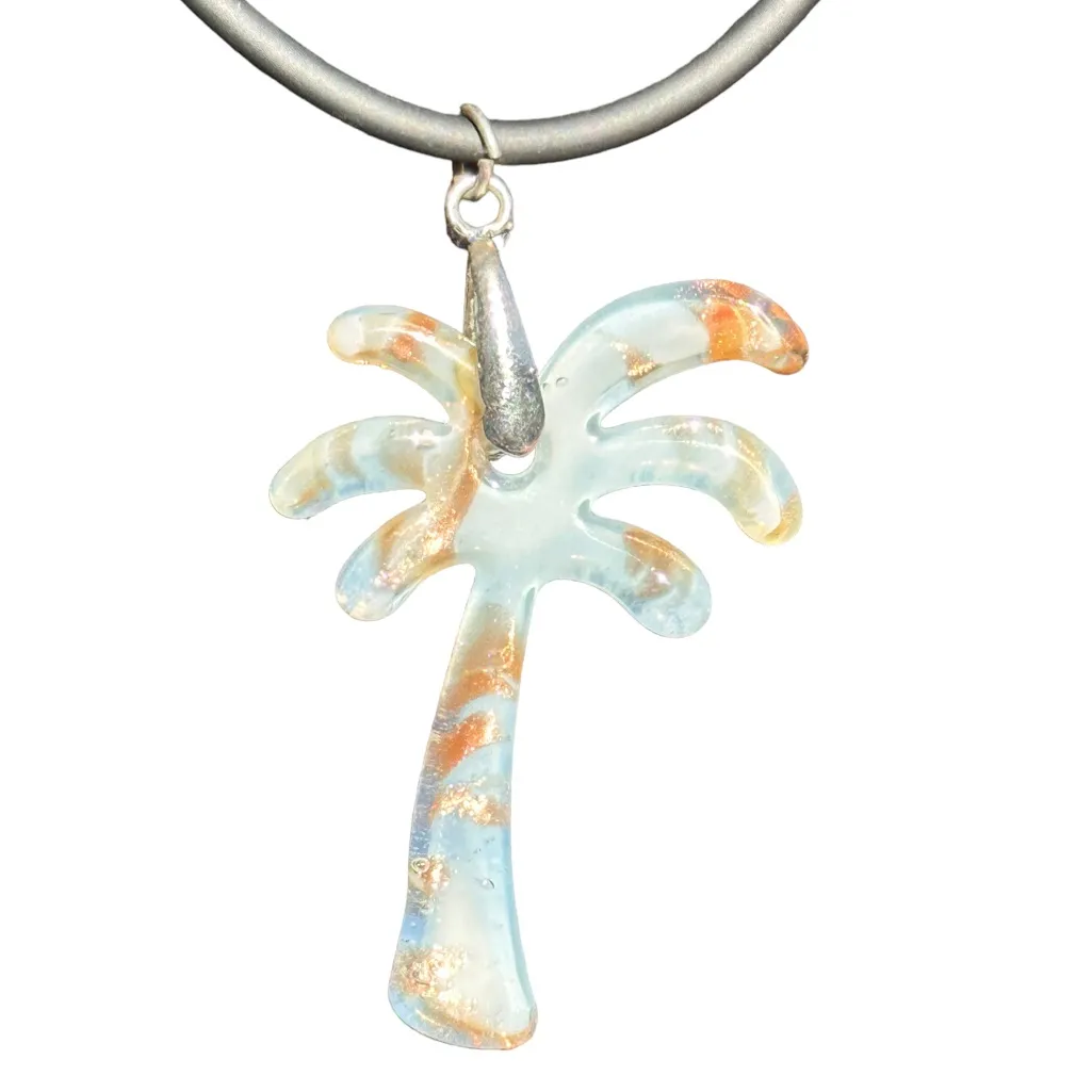 Handmade Glass Palm Tree Pendant Necklace Black Cord Tropical Beach Jewelry - Image 2