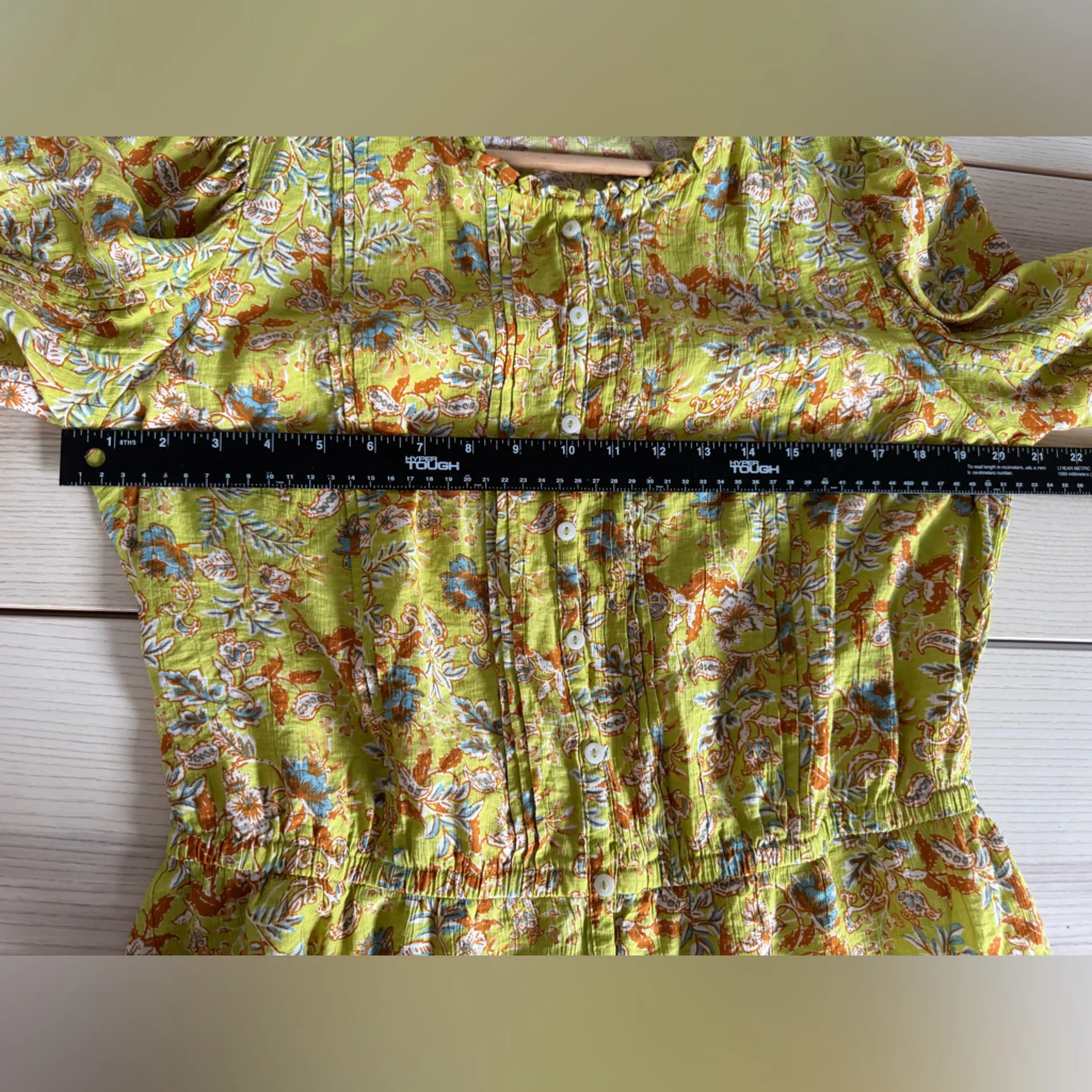 Sam Edelman Large Green Floral Button Up Blouse Elastic Waist Pleated Detail L - Image 6