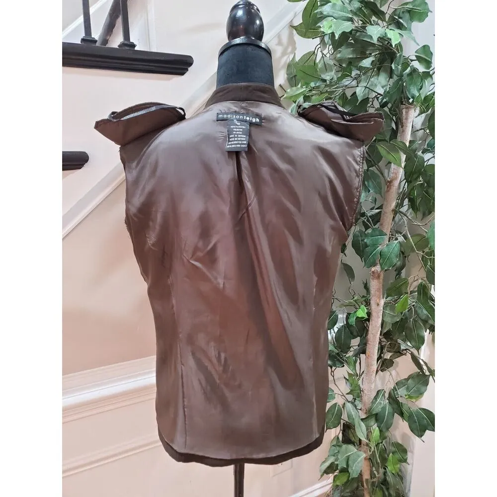 Madison Leigh Women's Brown Long Sleeve Embroidered Lined Open Front Jacket 10 - Image 8