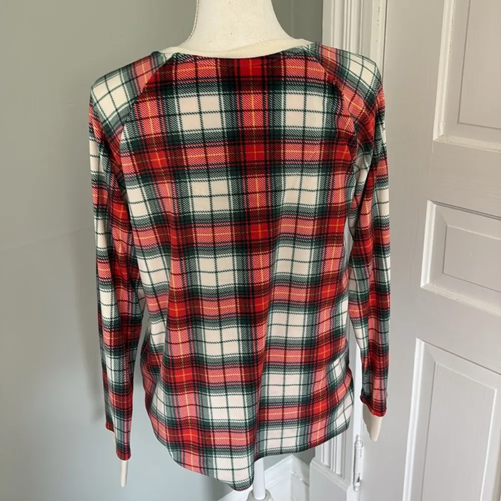 Cuddl Duds Plaid Pajama Top Long Sleeve Fleece Red Green Holiday Size Small - Image 3