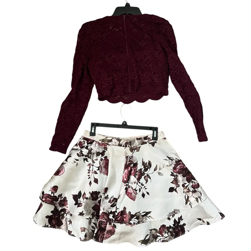 City Vibe Lace Purple Floral Formal Crop Top Mini Skirt Prom Set Size 7 - Image 5