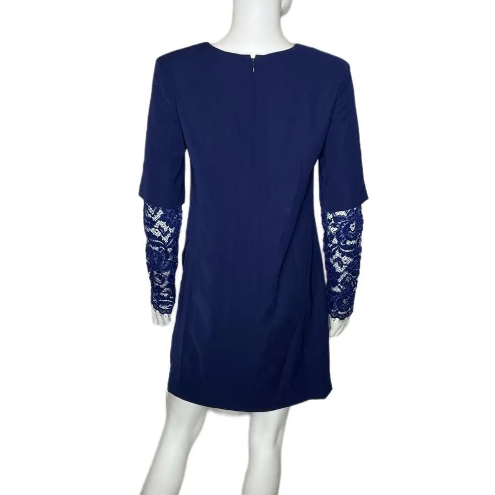 Cynthia Steffe Women's Deep Indigo Long Lace Sleeve Stretch Shift Dress sz 4 - Image 3