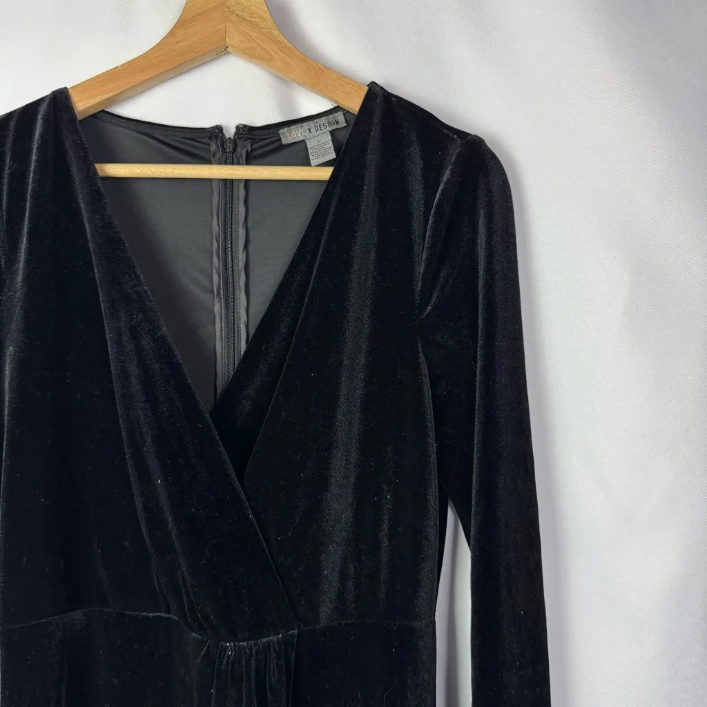 Love By Design Black Velvet Long Sleeve Formal Maxi Dress L - Image 4