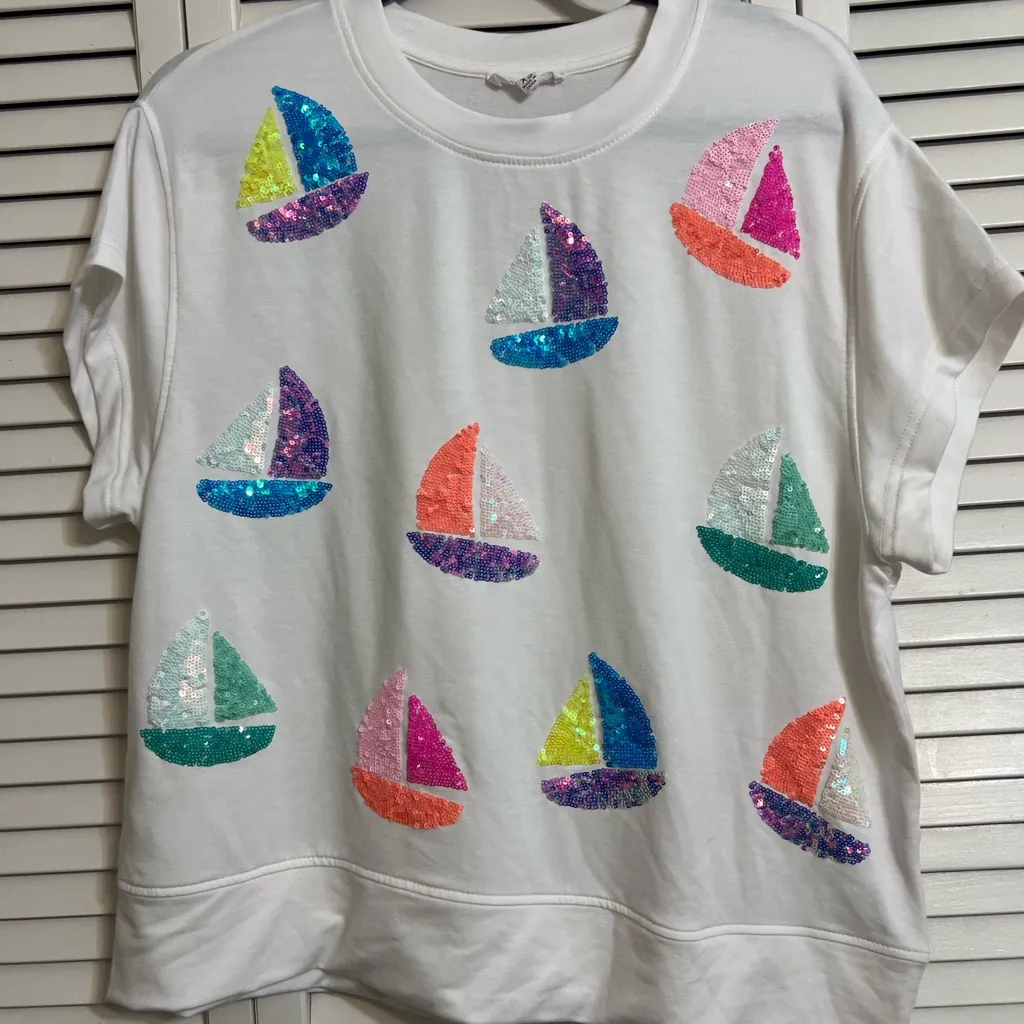 Colorful Sailboat Sequin Women’s X - Image 2