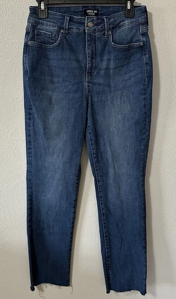 NYDJ Curves 360 Straight Jeans Women's Size 4 Raw Hem Medium Wash Denim - Image 1