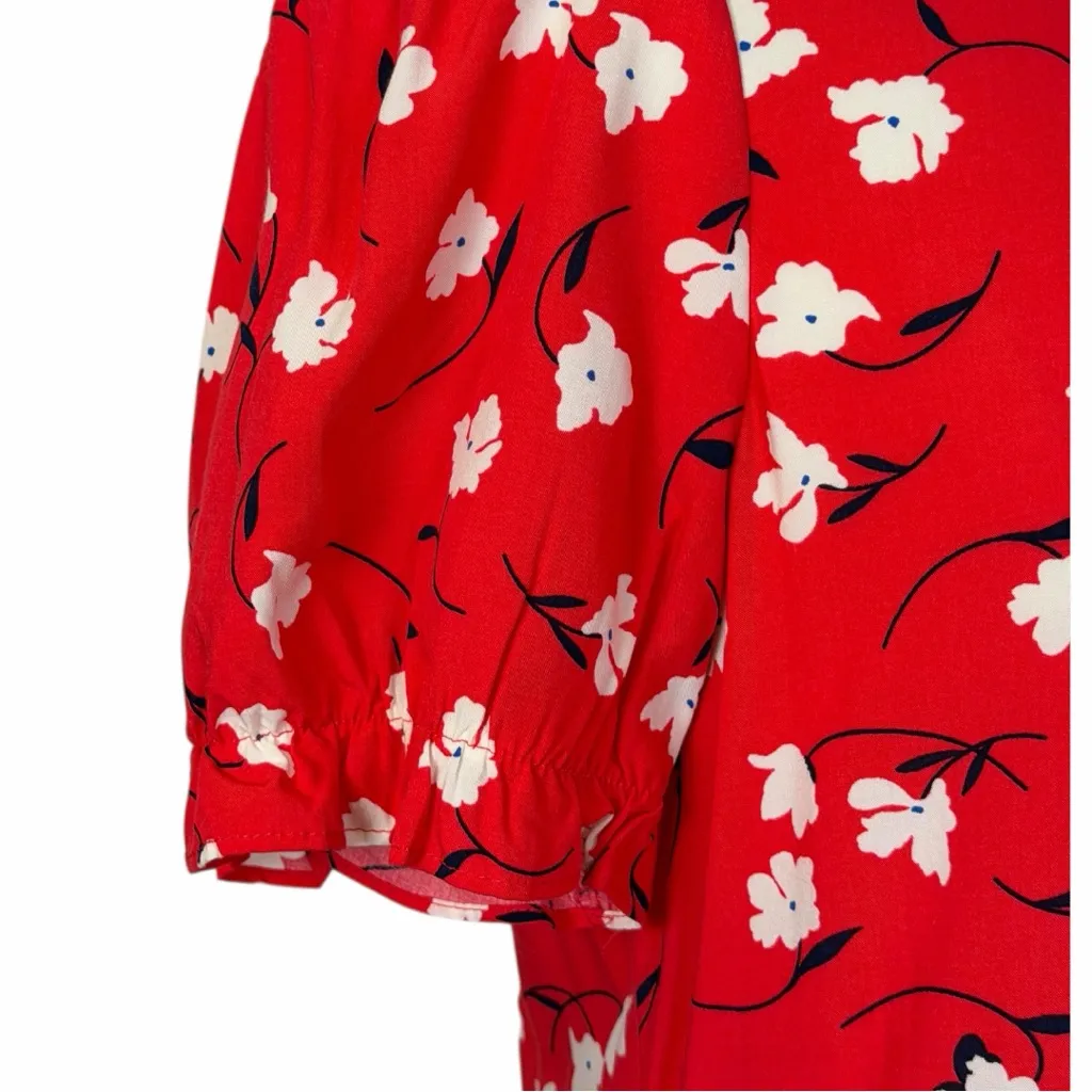 J.Crew Midi Dress Short Puff Sleeve Tiered Red Floral Women’s Size XL New NWT - Image 11