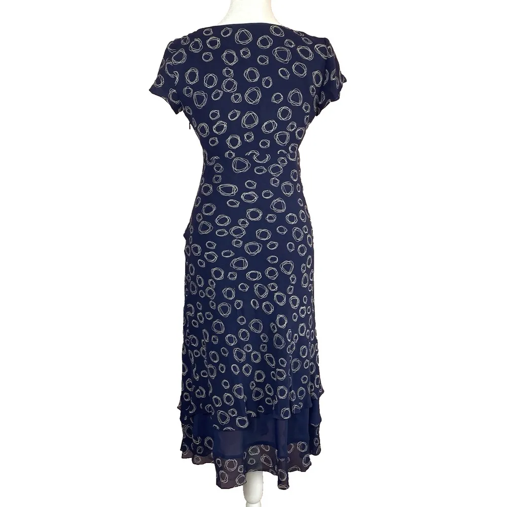 Talbots 100% Silk Midi Dress‎ Blue Short Sleeve Side Zip Sheath Women's Size 2 - Image 4
