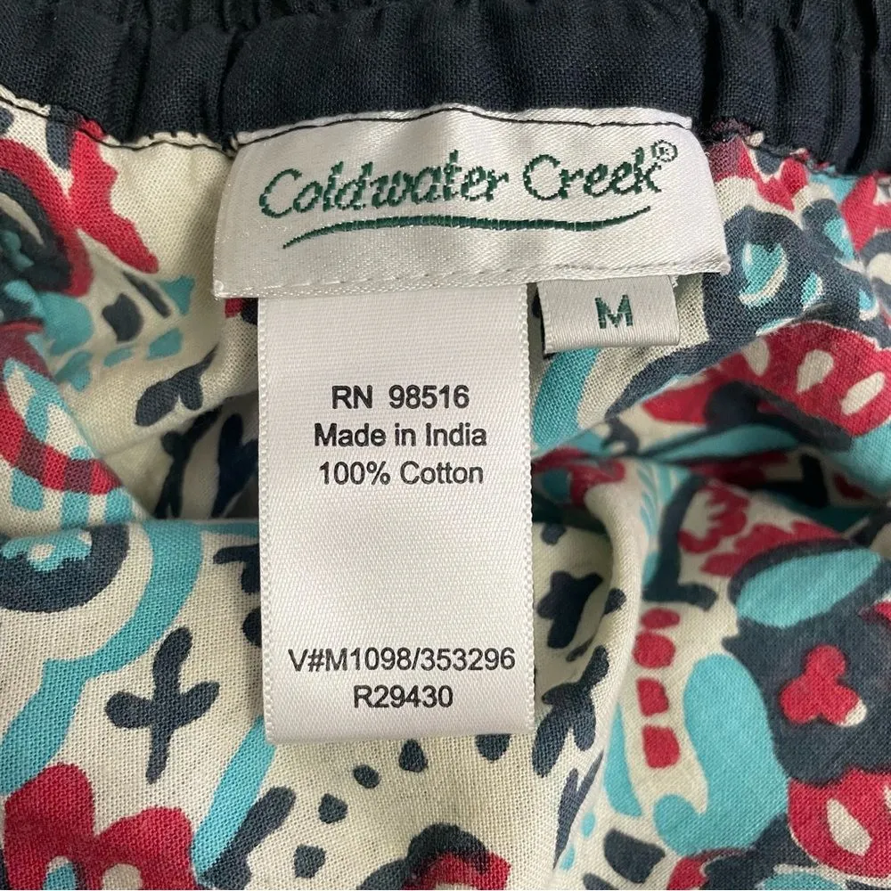 Coldwater Creek Size Medium Maxi Skirt Beaded Trim Peasant Boho Black Red Aqua - Image 9