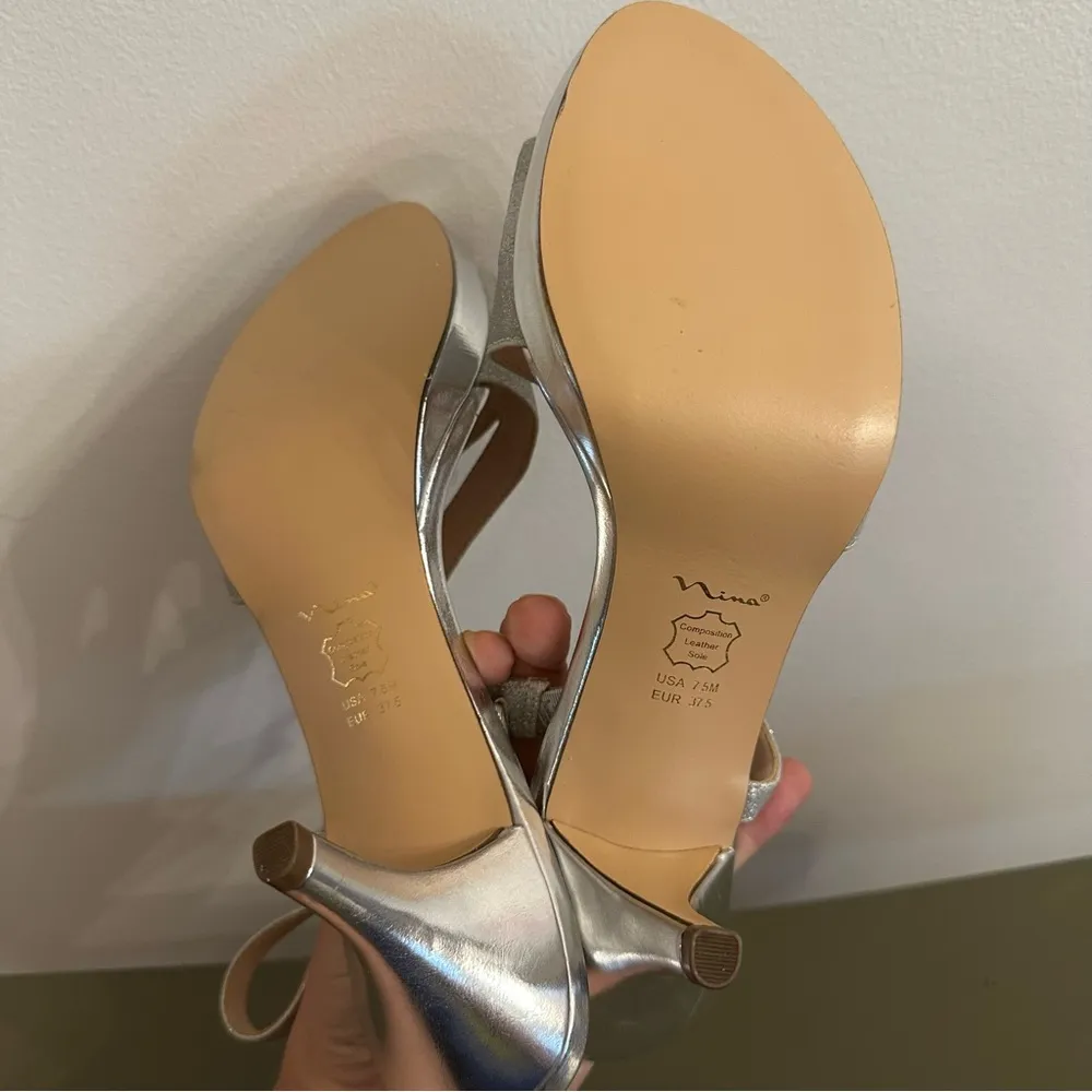 NEW Nina Nelda Yg Silver Glitter Evening Heel Shoe Women's Size 7.5 sparkle - Image 6