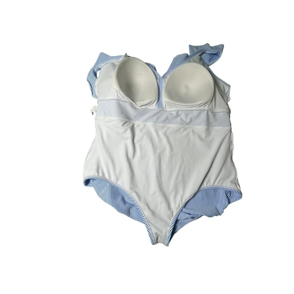 Time and Tru Plus 3X Blue Striped One Piece‎ Swimsuit Ruffle V Neck 24W 26W - Image 8