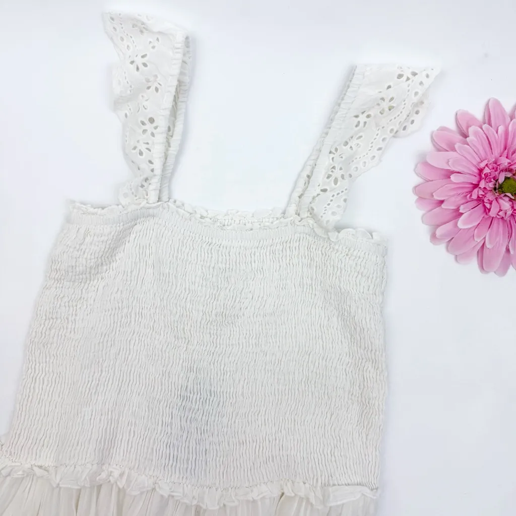 Natural Life Smocked Cotton Eyelet Midi Dress White Boho Bohemian Cottagecore - Image 6