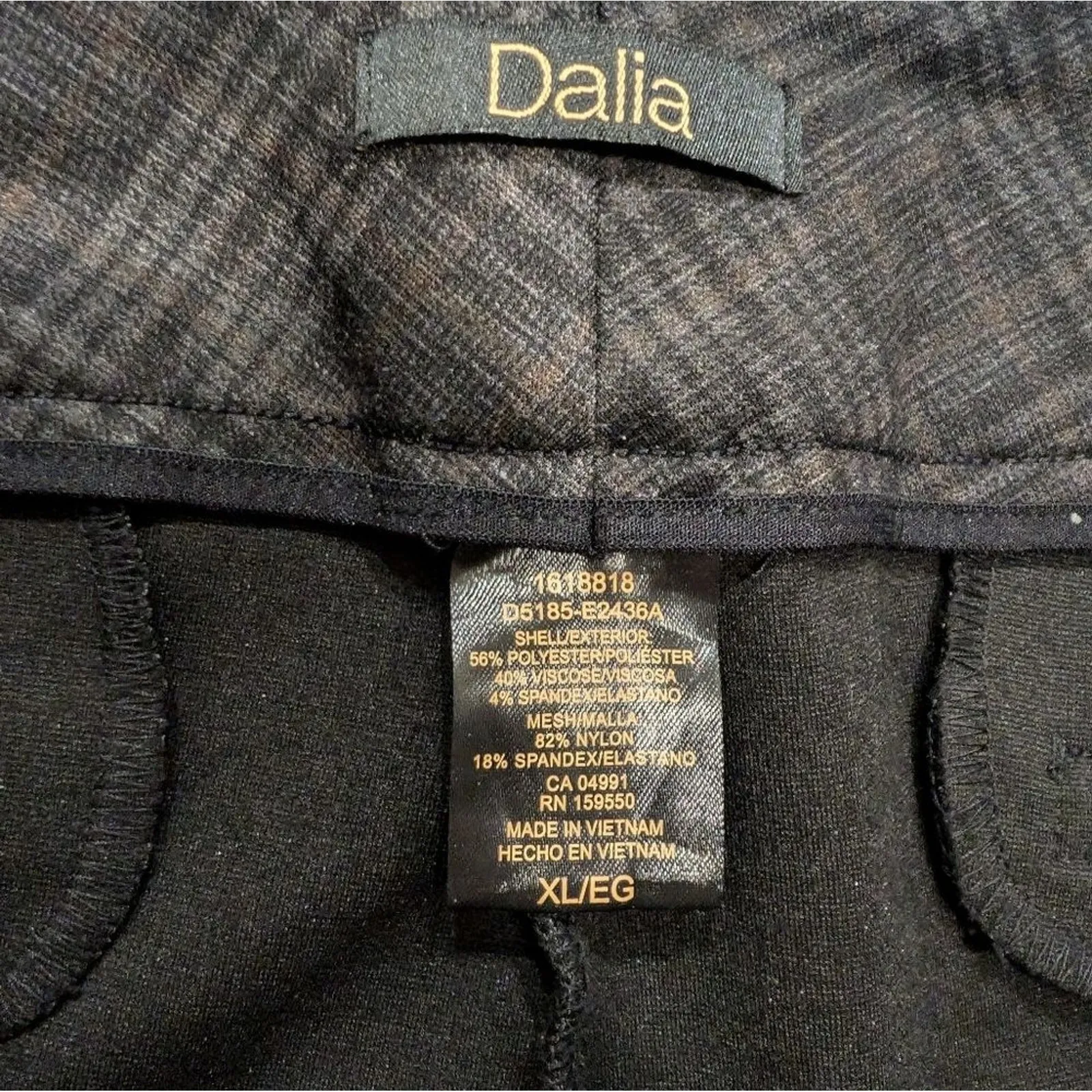 Dalia XL Gray Brown Black Plaid Pull On Skinny Slim Leg Pants Comfy‎ Work Wear - Image 3