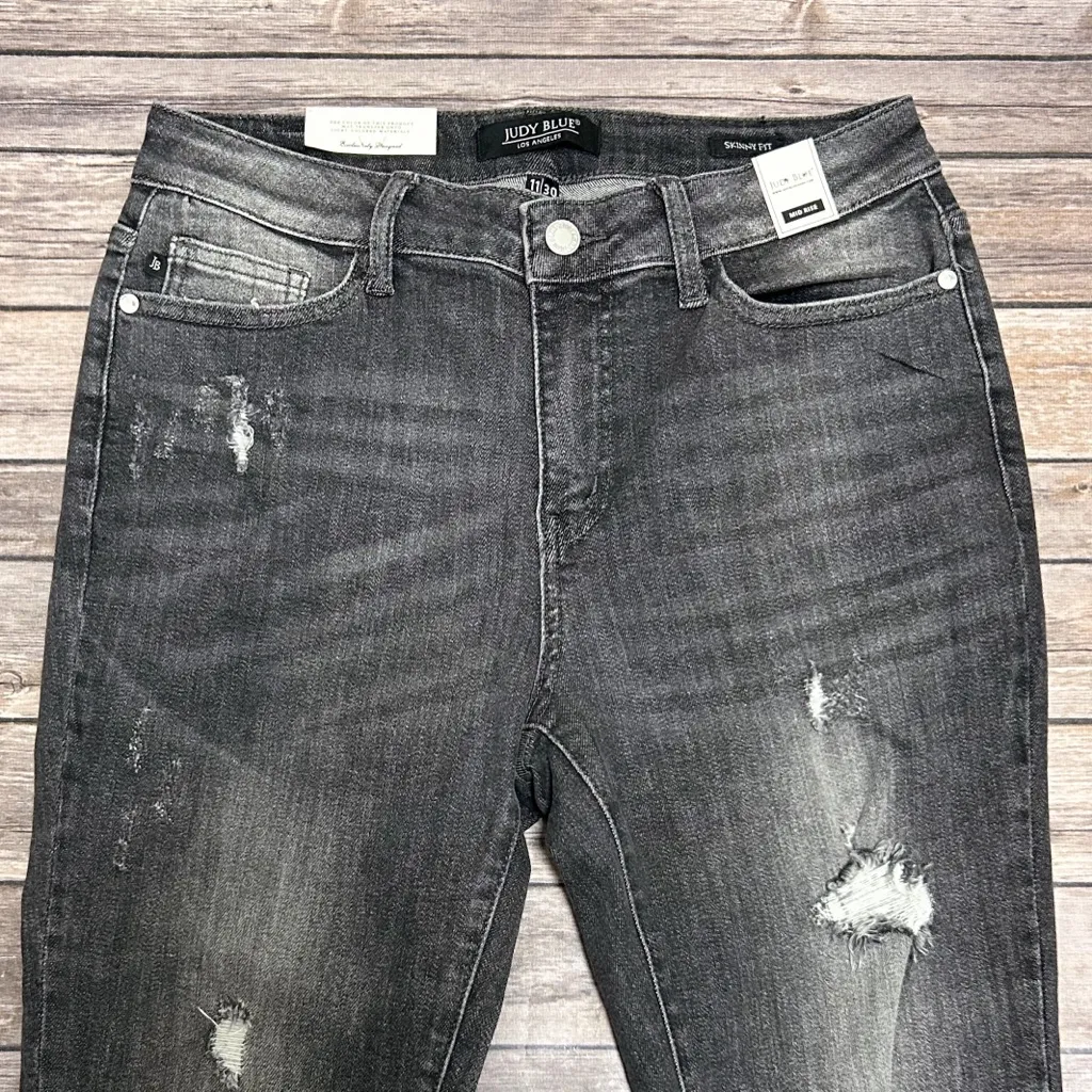 Judy Blue Washed Out Black Grey Distressed Cut Off Skinny Fit Ankle Jeans 11 30 - Image 2