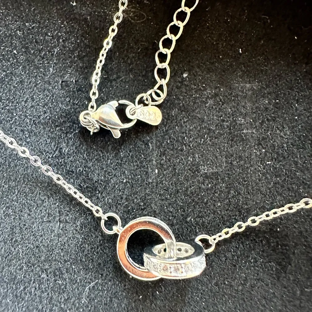 Interlocking Ring Pendant Necklace, 925 Sterling Silver - Image 2