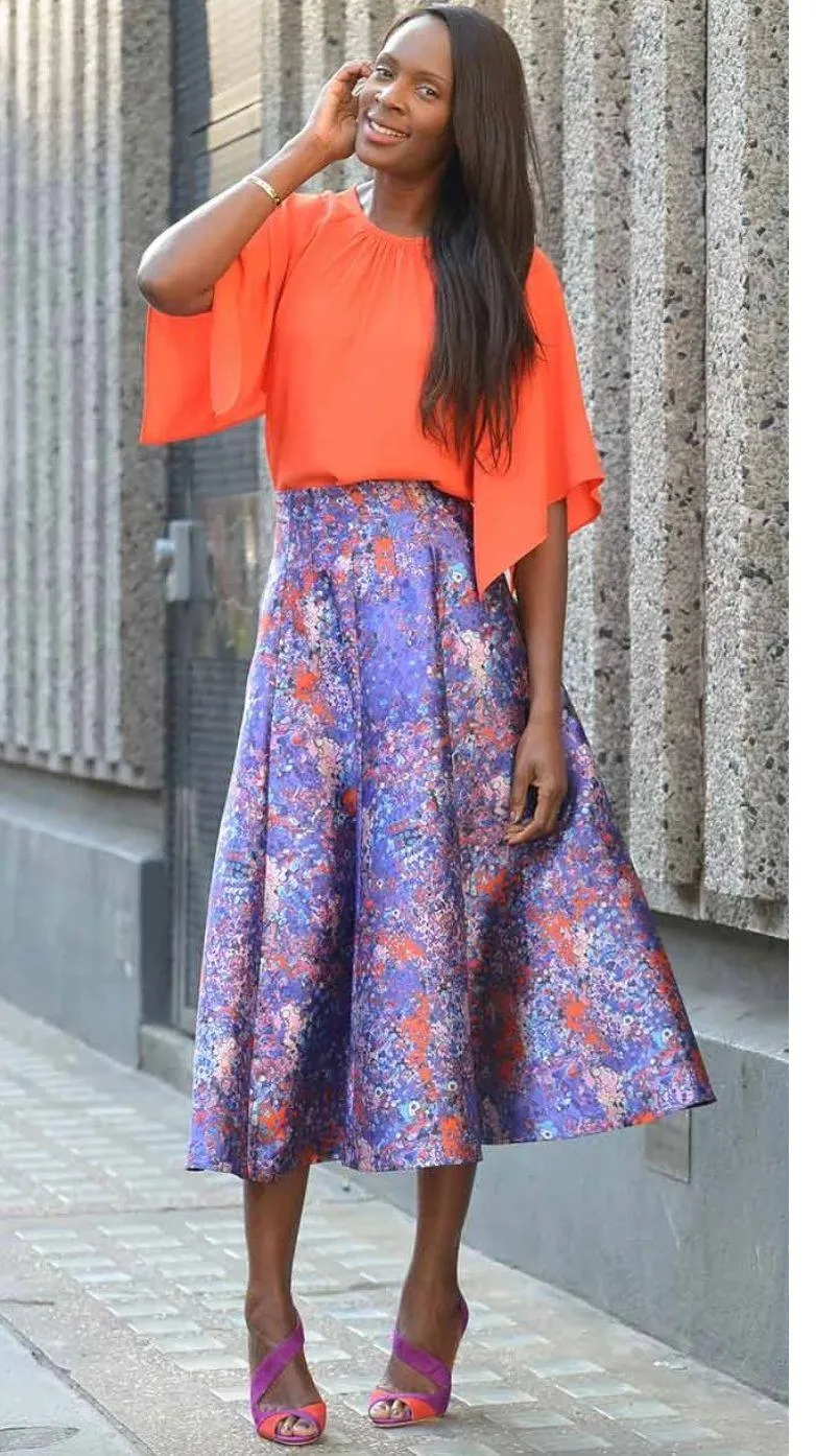 LK Bennett Women's Brunele Full Printed Midi Skirt Size 4 Abstract Artsy Bold Blue - Image 14