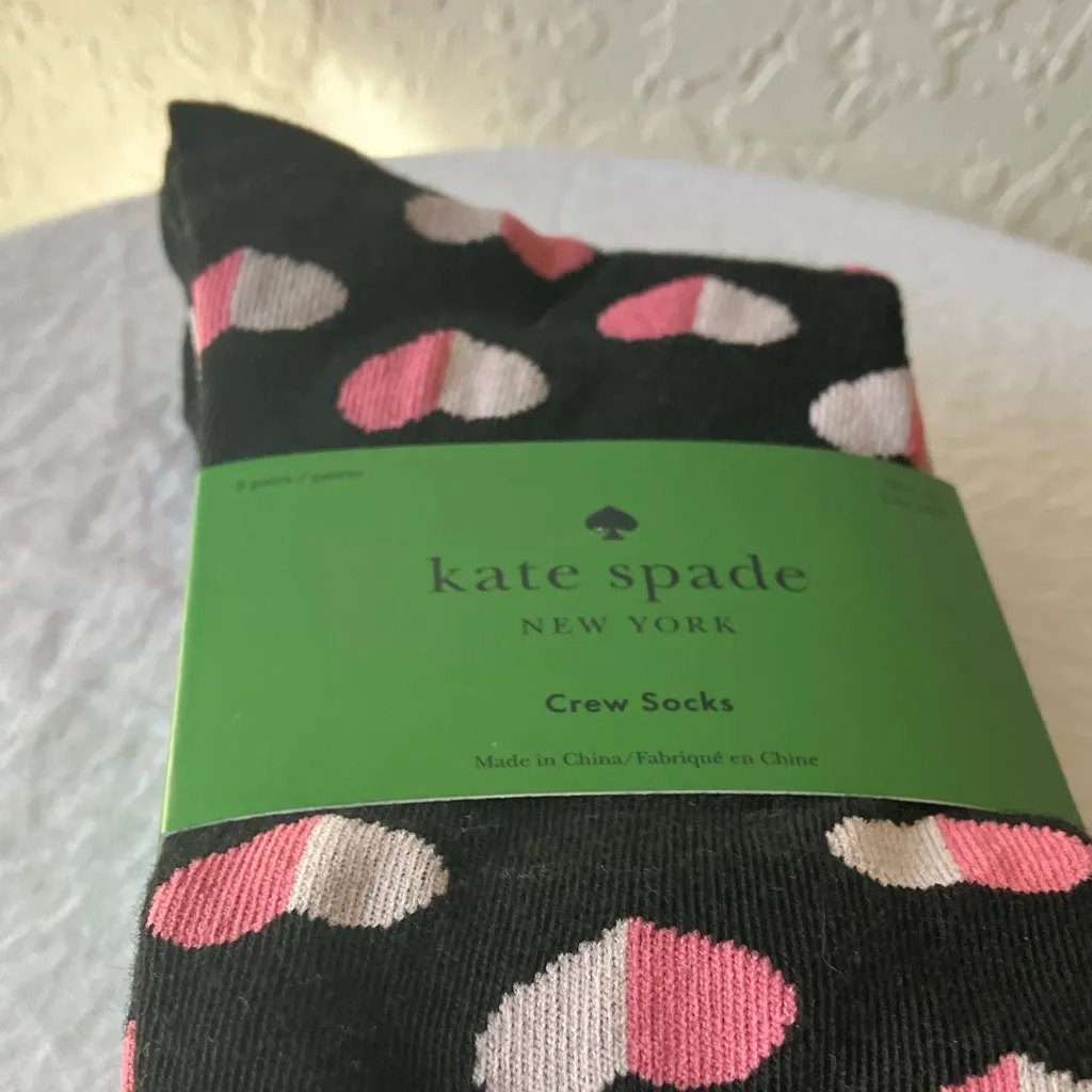 Kate Spade: Black/Pink/Heart Pattern Thin Crew Socks- Cotton Blend- Set of 3 - Image 11
