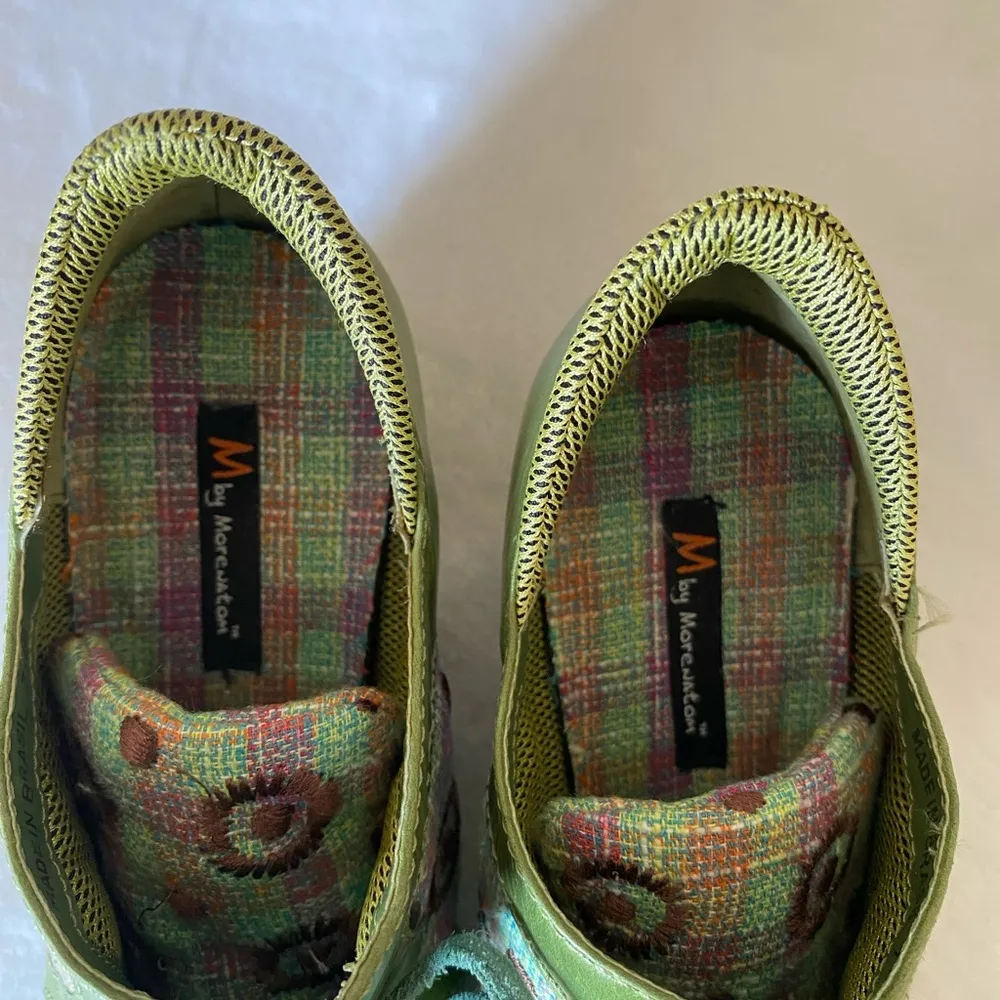 M by Morenatom Green Leather VintageY2K Patchwork Pom Pom Wedge LaceUp Shoes 7.5 - Image 8