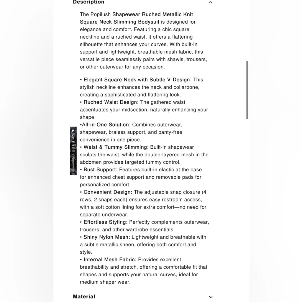 Popilush Shapewear Ruched Metallic Knit Square Neck Bodysuit Purple Size M - Image 3