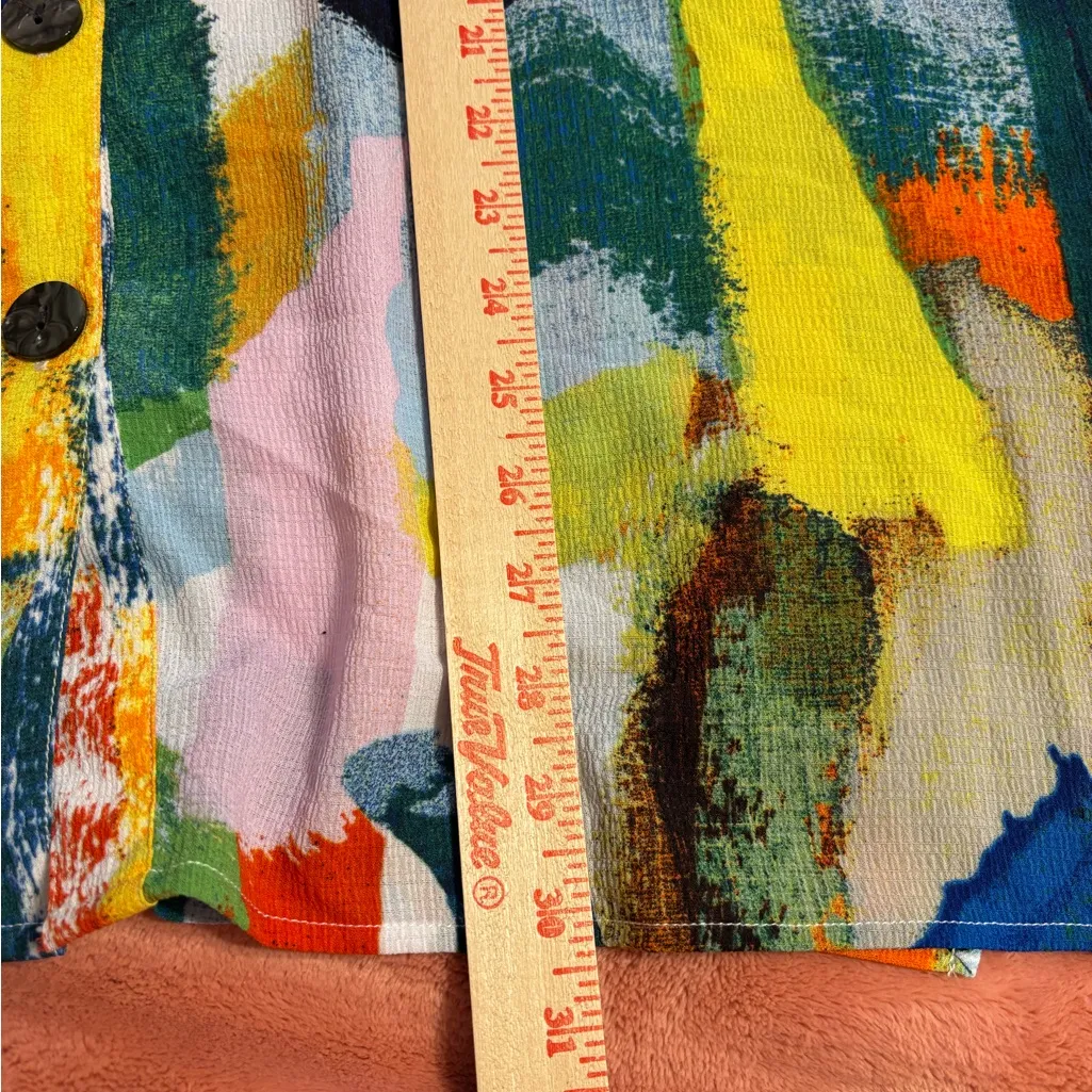 Ali Miles Abstract Art Print Button Front Blouse 3X Colorful Stretch Blue - Image 5