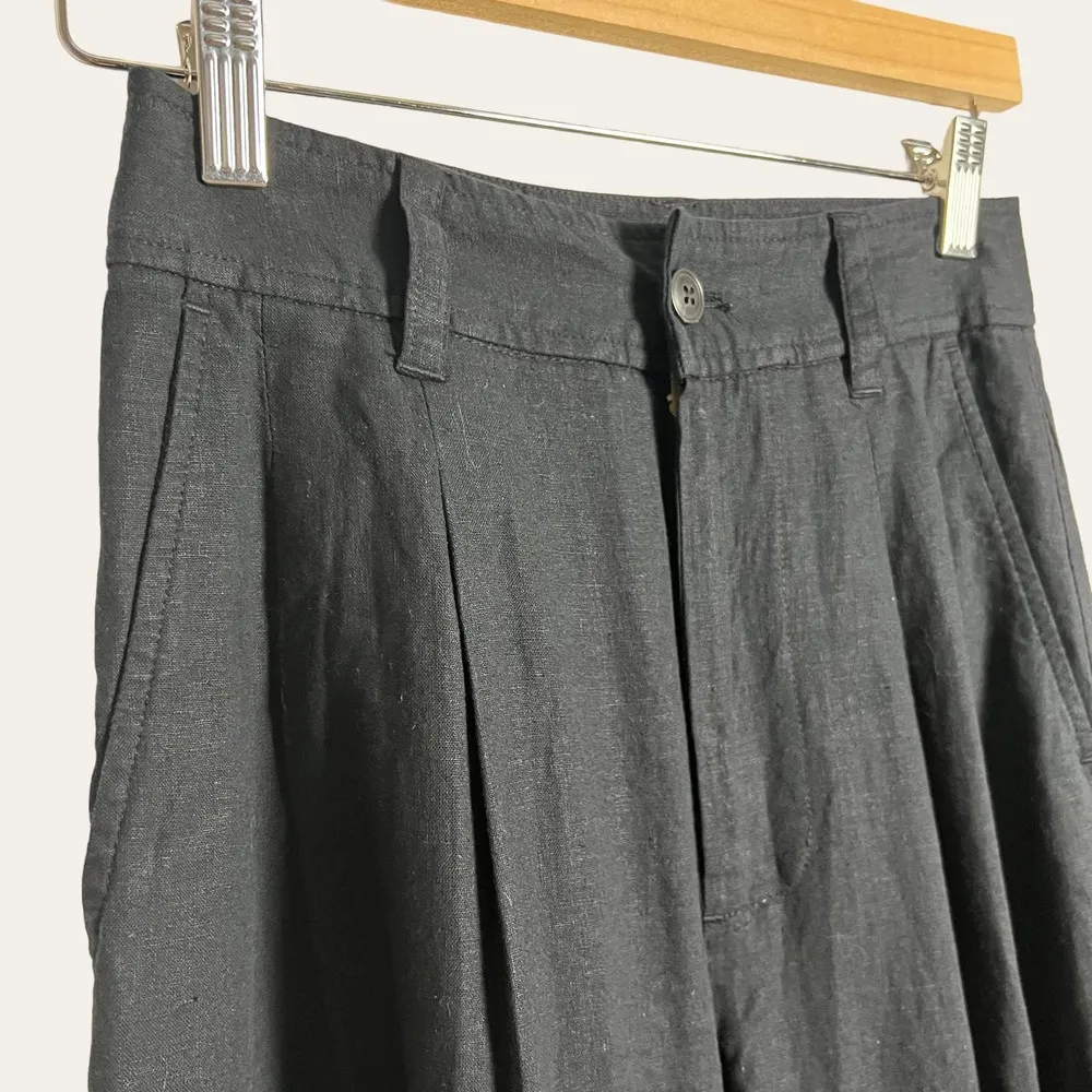 Black Linen Blend Wide Leg Cargo Pants Size 00 - Image 7