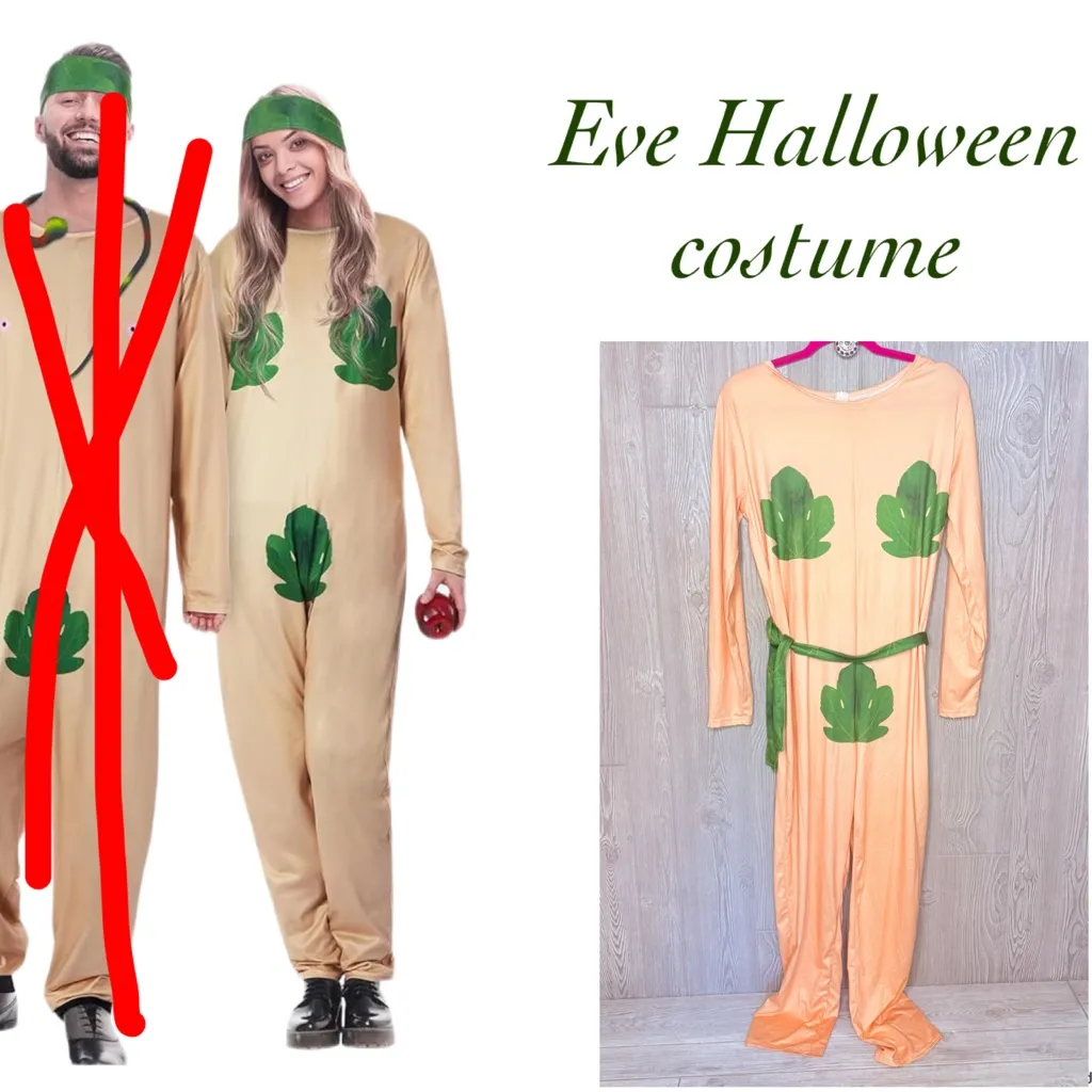 Eve Halloween Costume one piece jumper cosplay belted / headband leaf costume Green Size XL - Image 2