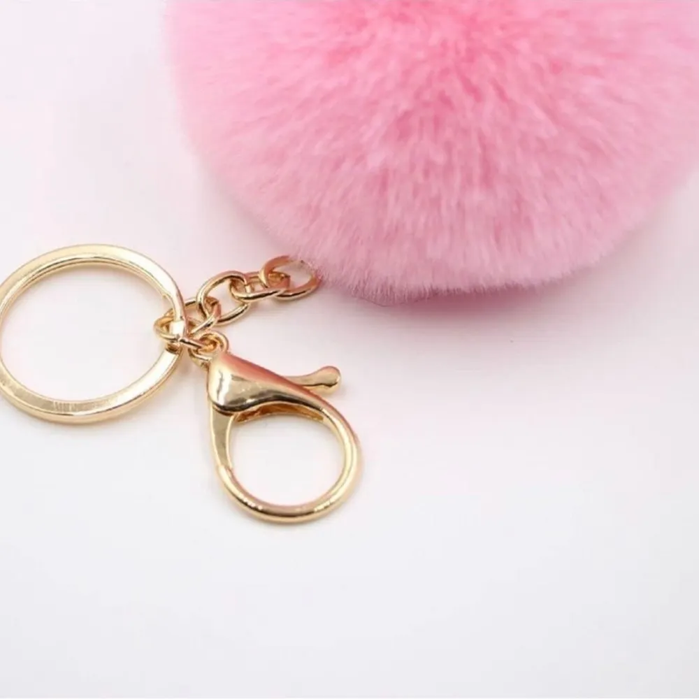 Keychain Bag Charm Pom Pom Fluffy Faux Fur Ball Pink - Image 2