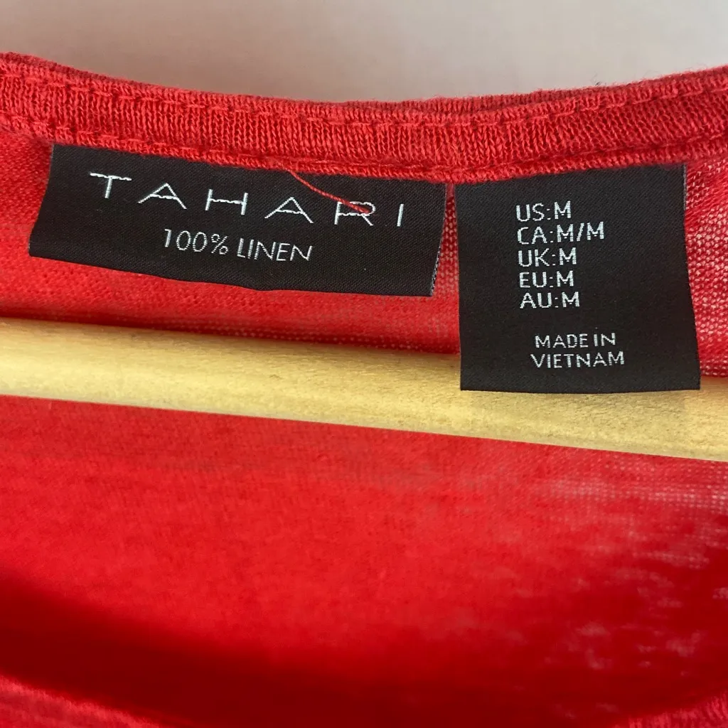 Tahari 100% Linen Short Sleeve Tee T Shirt Top M - Image 3