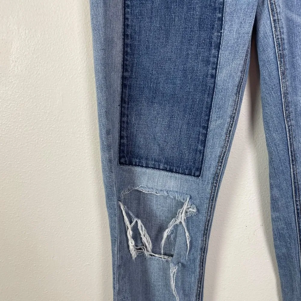 American Eagle Woman's Sz 6 Vintage Hi- Rise Slim Patchwork‎ Button Fly Jeans - Image 3
