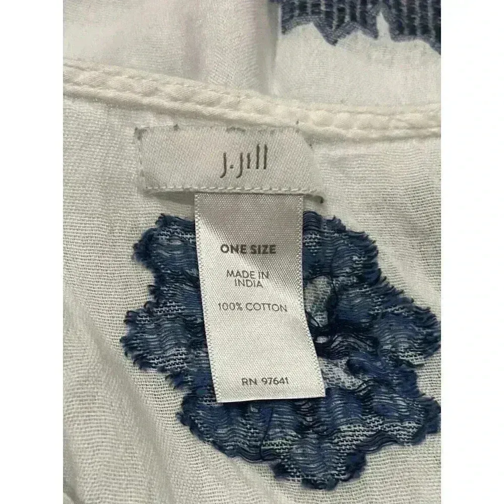 J Jill Ocean Breeze Jacquard Embroidered Open Cotton Poncho One‎ Size Boho Beach Blue - Image 6