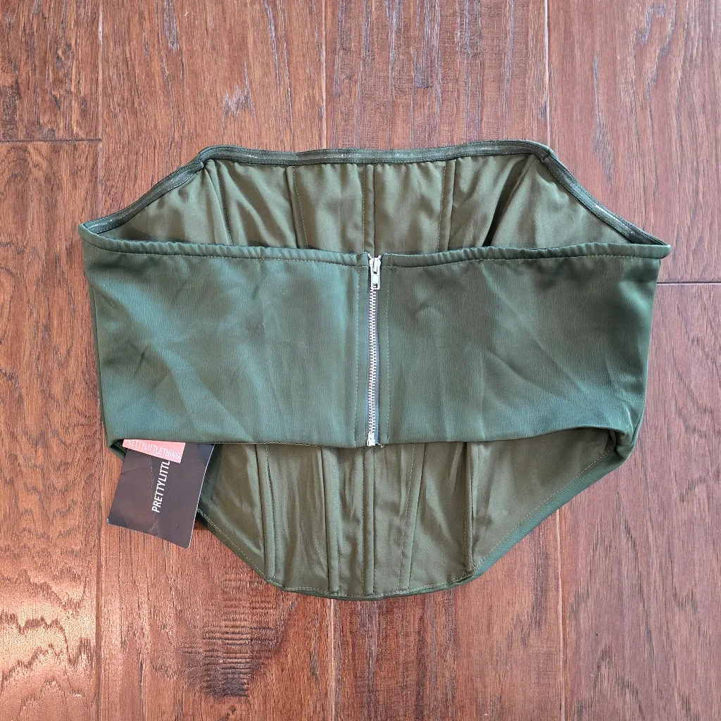 Corset Satin Strapless Women's Size 10 Structured Bandeau NEW Olive Green - Image 3