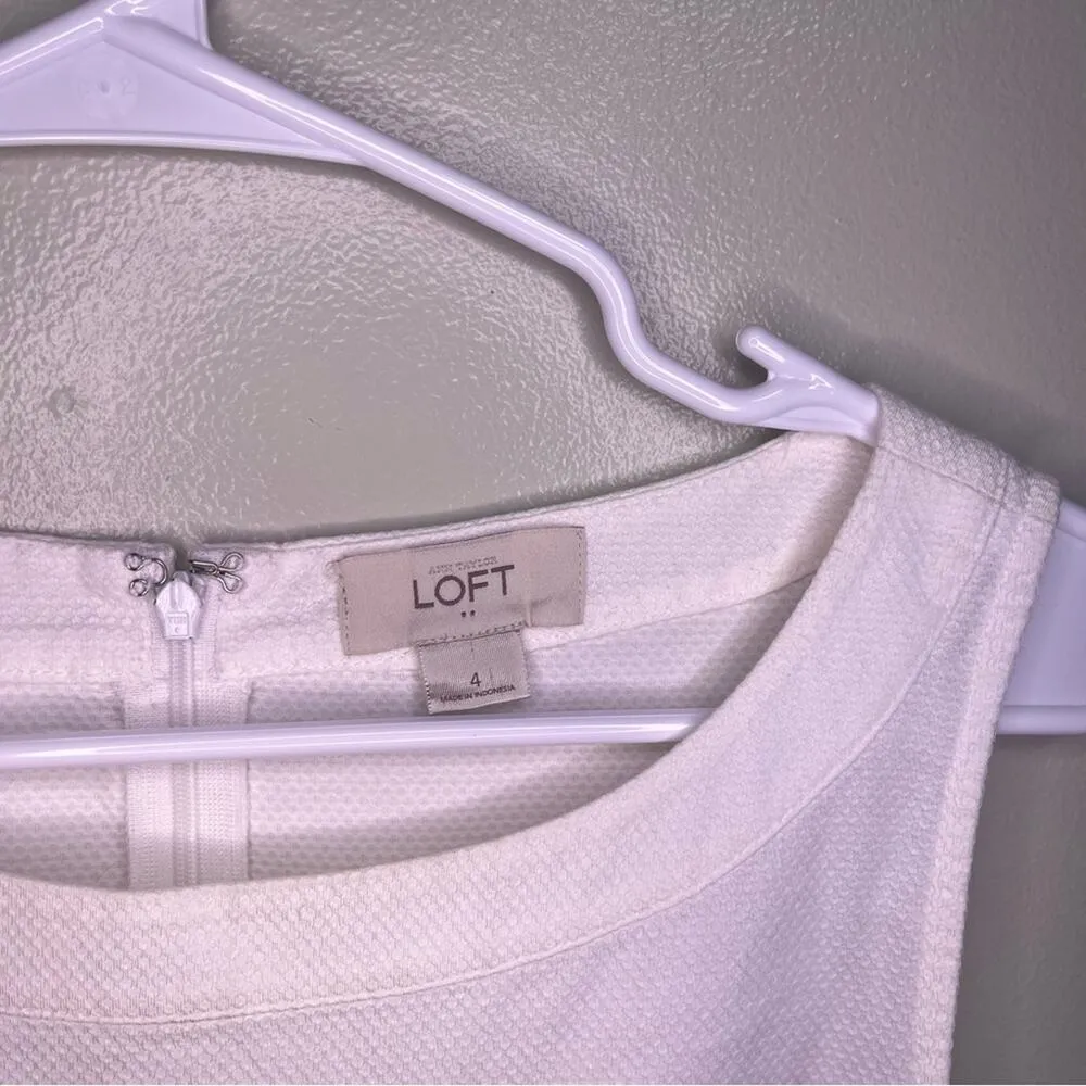 Ann Taylor Loft White Textured Sleeveless Mini Dress SZ 4 Fit & Flare Modest - Image 3