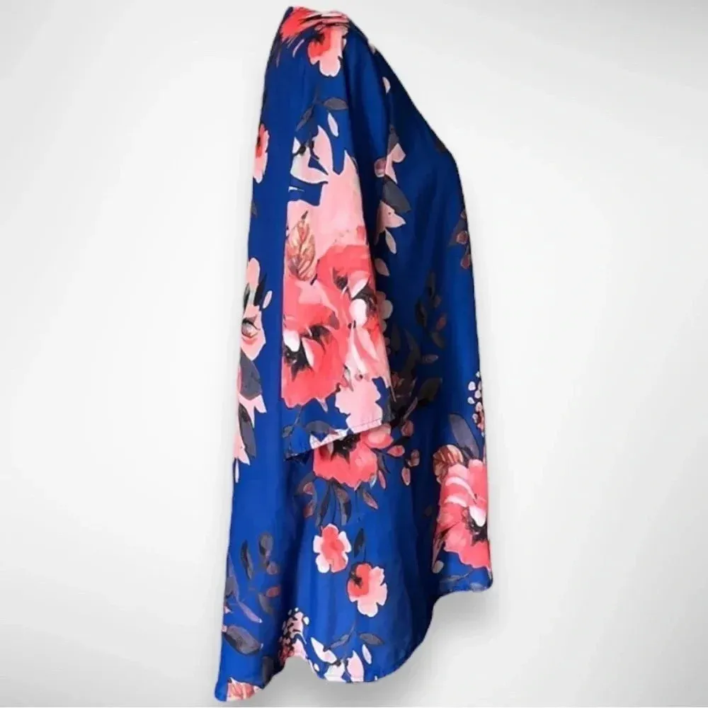 PINKMILLY Floral Print Sheer Chiffon Kimono Cardigan | Small |‎ EUC Blue - Image 4