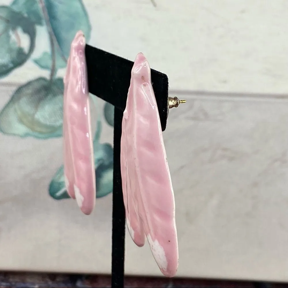 Pink Ceramic Feather Earrings Pink - Image 2