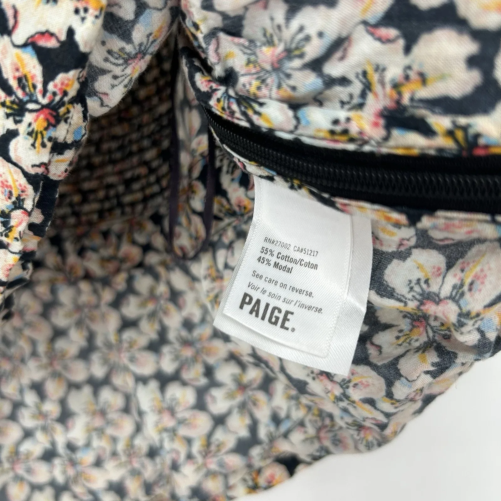 Paige Azul Smocked Ditsy Floral Crop Top Short Puff Sleeves Black Size L - Image 11