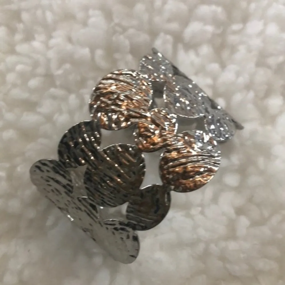 New Boho Southwestern Silver Like Oval Cut Out Embossed Cuff Bracelet Trendy - Image 2