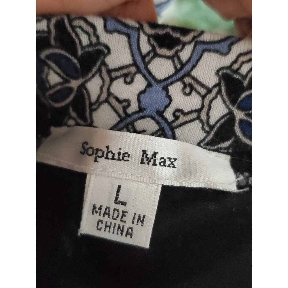 Sophie Max Womens Black White Floral Rayon Elastic Waist A Line Skirt Large - Image 5